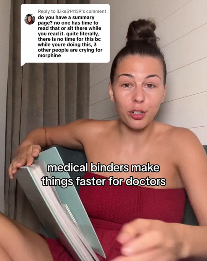 Woman discussing her medical binder hack to enhance doctor communication.