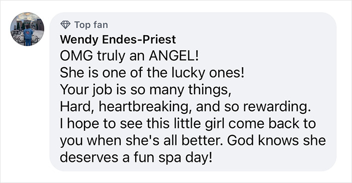 Top fan comment praising a pet groomer who helps neglected animals for free.