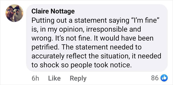 Facebook comment discussing the urgency and importance of realistic statements about difficult situations.