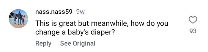 Comment questioning diaper changes while redefining partying for moms.