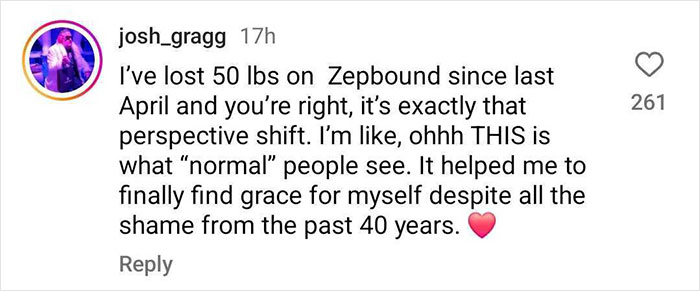 "User shares weight loss journey and perspective shift after using medication, highlighting experience similar to truth about thin people.