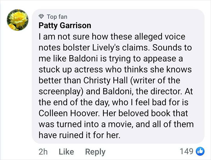 Comment critiquing Justin Baldoni's apology voice message related to Blake Lively.