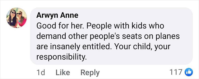 Comment supporting passenger refusing plane seat swap with child.