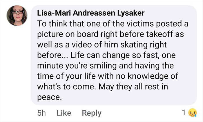 Comment acknowledges one of the youngest crash victims, an ice skating child, sharing moments before the tragedy.