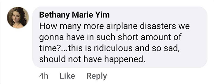 Comment discussing frequency of airplane disasters, expressing sadness and frustration.