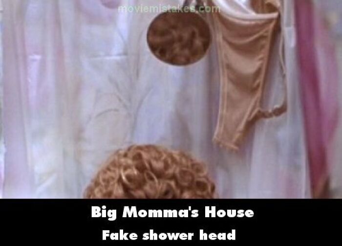 Funny movie mistakes with a visible fake shower head in a "Big Momma's House" scene.