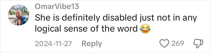 Comment questioning mental health as a job refusal reason, with laughing emoji, 269 likes.