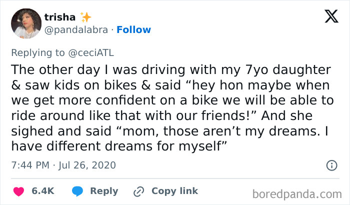 Screenshot of a tweet showcasing awkward parents and kids conversations, with a humorous exchange about dreams.