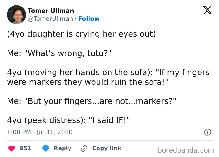 Awkward conversation between a parent and child about fingers imagined as markers, illustrating humorous parental dialogue.