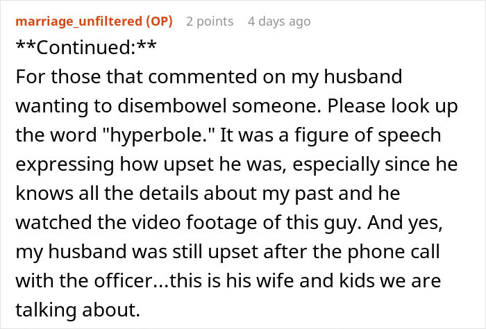 Text explaining reaction after receiving a note from an Amazon driver, mentioning hyperbole and expressing upset feelings.