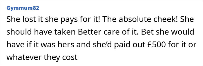 A comment discusses refusing debt over a friend's lost hairdryer, expressing frustration and personal responsibility.