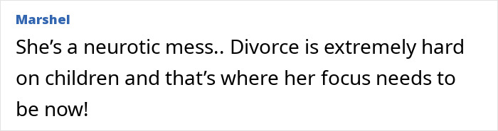 Comment questioning focus on children post-divorce, claiming it's needed more than a "revenge body.