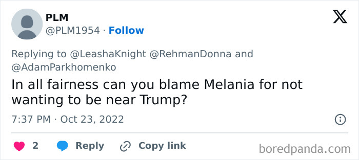 Tweet questioning Melania's presence near Trump amid body double rumors.