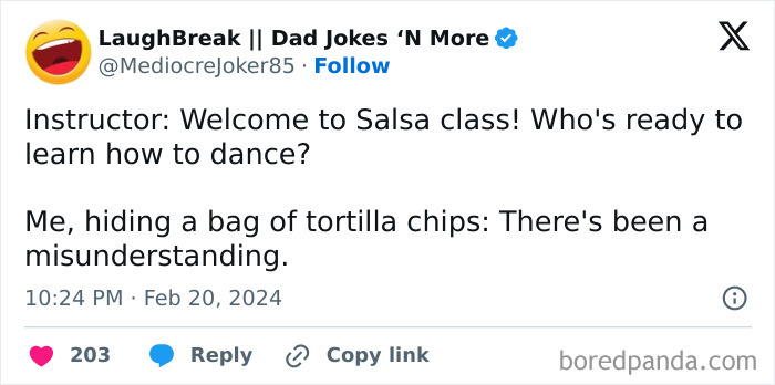 Millennial meme about misunderstanding salsa class as a snack session.