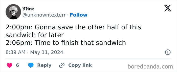 Funny food meme about quickly deciding to finish a sandwich.