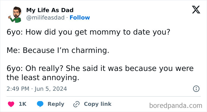 Awkward parents-kids conversations depicted in a humorous tweet exchange about dating.