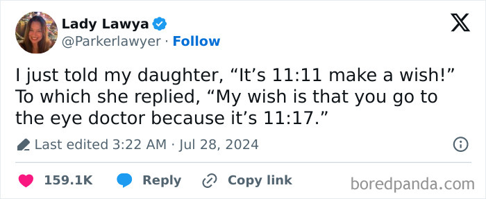 Tweet humorously captures awkward parents-kids conversation about misreading time and making a wish.