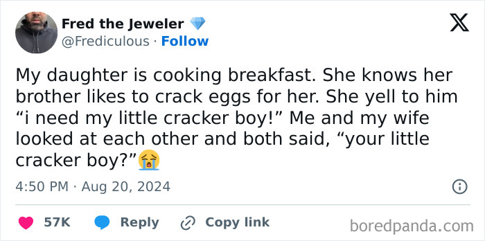 Parent recounting a humorous and awkward conversation with kids during breakfast on social media.