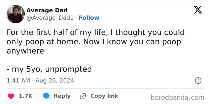 Tweet showing an awkward conversation between a parent and kid about where you can poop.