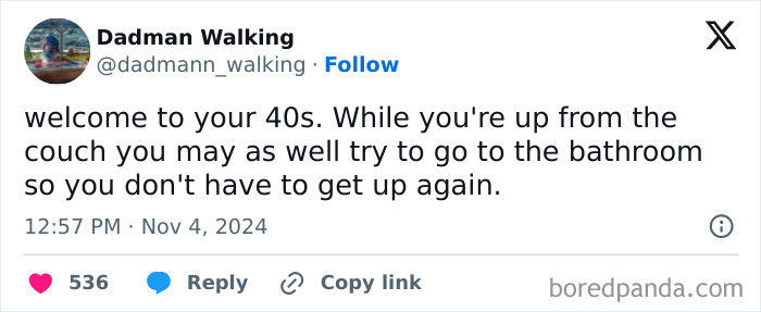 Tweet about being in your 40s: multitasking to avoid getting up from the couch repeatedly.