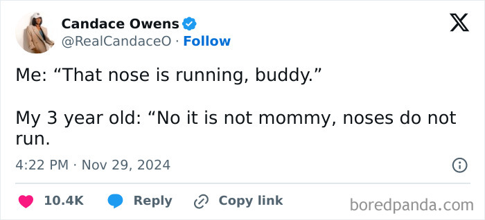 Tweet showcasing awkward parents kids conversations about a child's misunderstanding of "running nose."