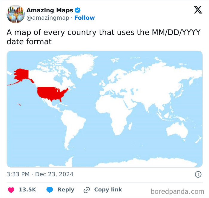 Map highlighting countries using MM/DD/YYYY format, focusing on perspective change.