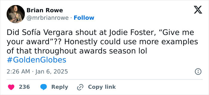 Viewers Stunned By Sofía Vergara’s Iconic Reaction After Losing Golden Globe To Jodie Foster