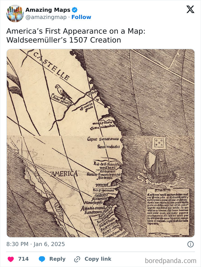 Historic 1507 map by Waldseemüller showing America's first appearance, illustrating maps that change perspective.