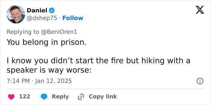 Tweet discussing young men and a fire incident at La Palisades, sparking conspiracy theories.