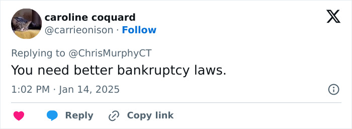 Tweet discussing bankruptcy laws related to Prospect Medical's $400M debt crisis.