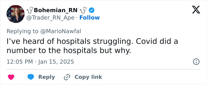 Twitter post about hospital struggles related to COVID, discussing challenges faced by Prospect Medical.