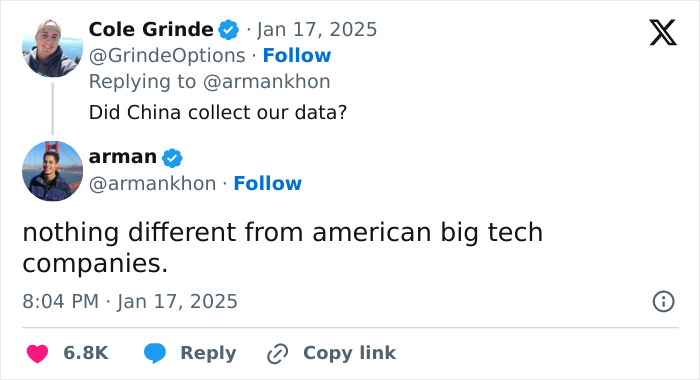 Two tweets discussing data collection, hinting at TikTok secrets and tech companies' practices.