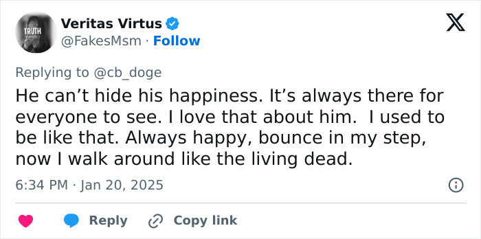 Tweet from Veritas Virtus about happiness, highlighting Elon Musk becoming a meme with Mars mention.