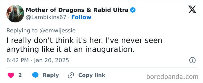 Tweet questioning Melania "body double" at inauguration.