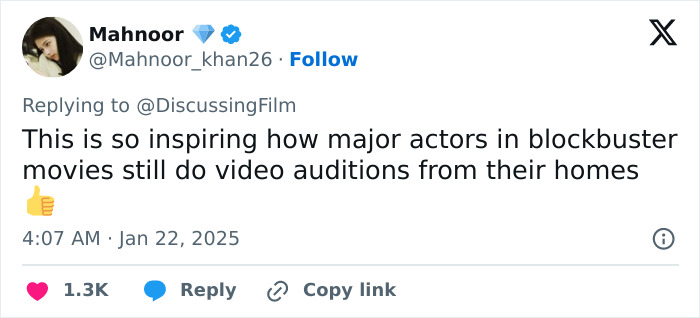 Tweet about actors doing video auditions from home, reflecting on the "Nosferatu" audition video.