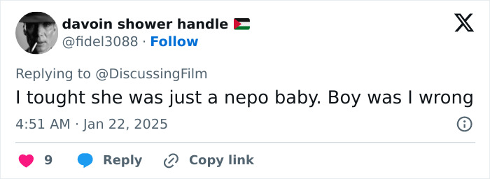 A tweet reacting to Lily-Rose Depp's viral Nosferatu audition video.