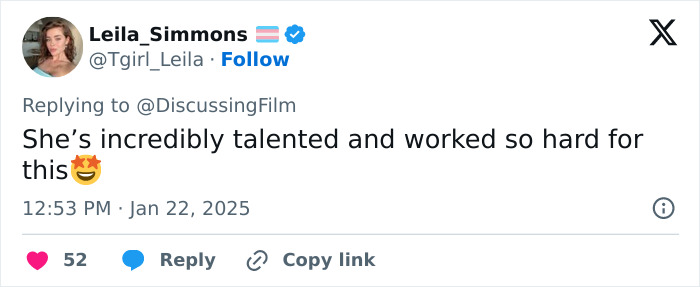 Tweet praising Lily-Rose Depp's audition for Nosferatu, calling her talented with a star emoji.