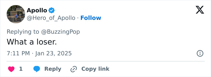 Tweet by Apollo calling someone a loser.