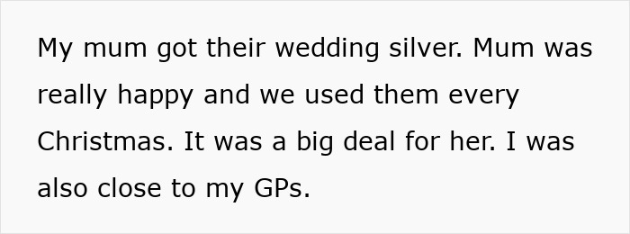 Text about family tradition using wedding silverware, highlighting its sentimental value.