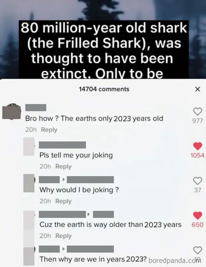 Comments discussing the age of the Earth with disbelief, showcasing 2024 dumbest posts.