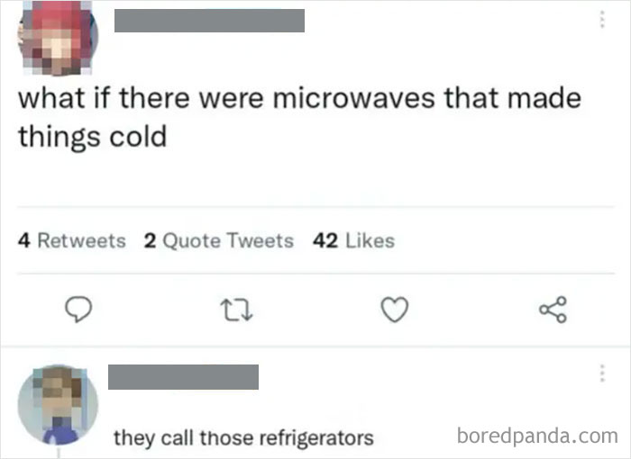 Tweet about cold microwaves with humorous reply, highlighting dumbest posts.