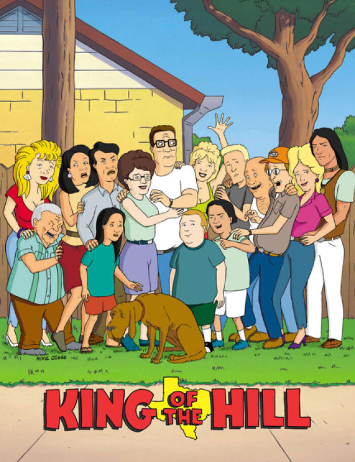 "Animated group of characters from King of the Hill, a beloved show watched repeatedly by fans."