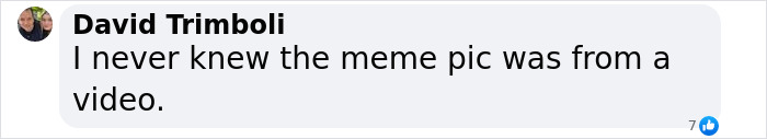 Comment from David Trimboli about the origin of a meme picture being from a video.