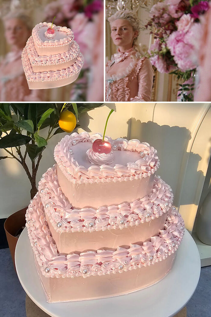 Cake-like storage box inspired by famous movies, decorated with pink frosting and a cherry on top.