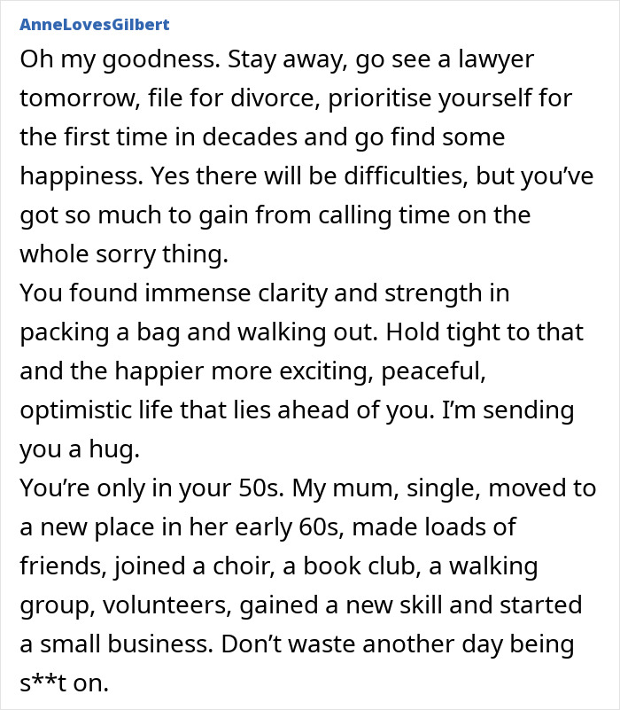 Supportive message urging a wife to seek happiness after being "brought to her knees" by her neurodivergent husband.