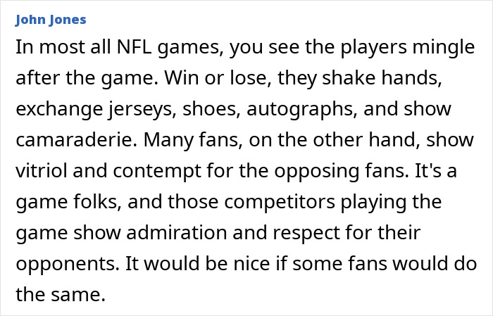 Text mentioning NFL players' camaraderie contrasted with fans' vitriol found by online sleuths.