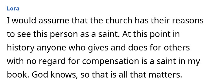 Text discussing a former "Wild Child" actress and her potential sainthood, reflecting on altruism and recognition by the church.