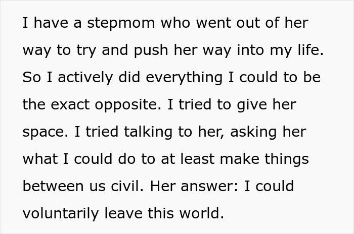 Text about a teen expressing conflict with her stepmom, highlighting dislike and tension in their relationship.