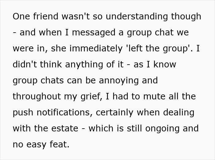 Text about managing grief and friend relationships after the death of a partner.