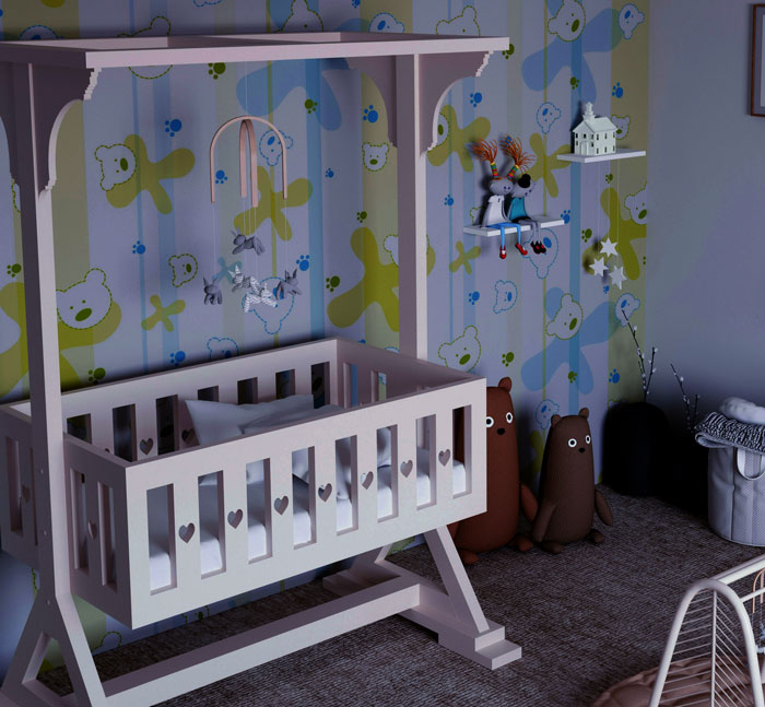 Crib in a decorated nursery, related to unsolved true crime cold cases.